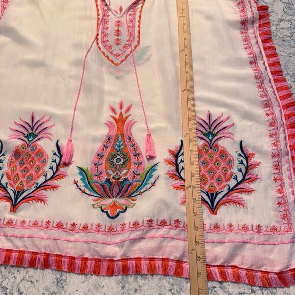 Spartina 449 Swimsuit Cover Up White Embroidered Fringe Lightweight One Size-EUC - Picture 11 of 13